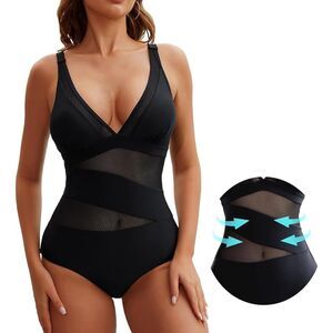 Decorus 1pc Mesh Shapewear Tummy-Control Swimwear VNeck Monokini Sexy SZ M:NWT